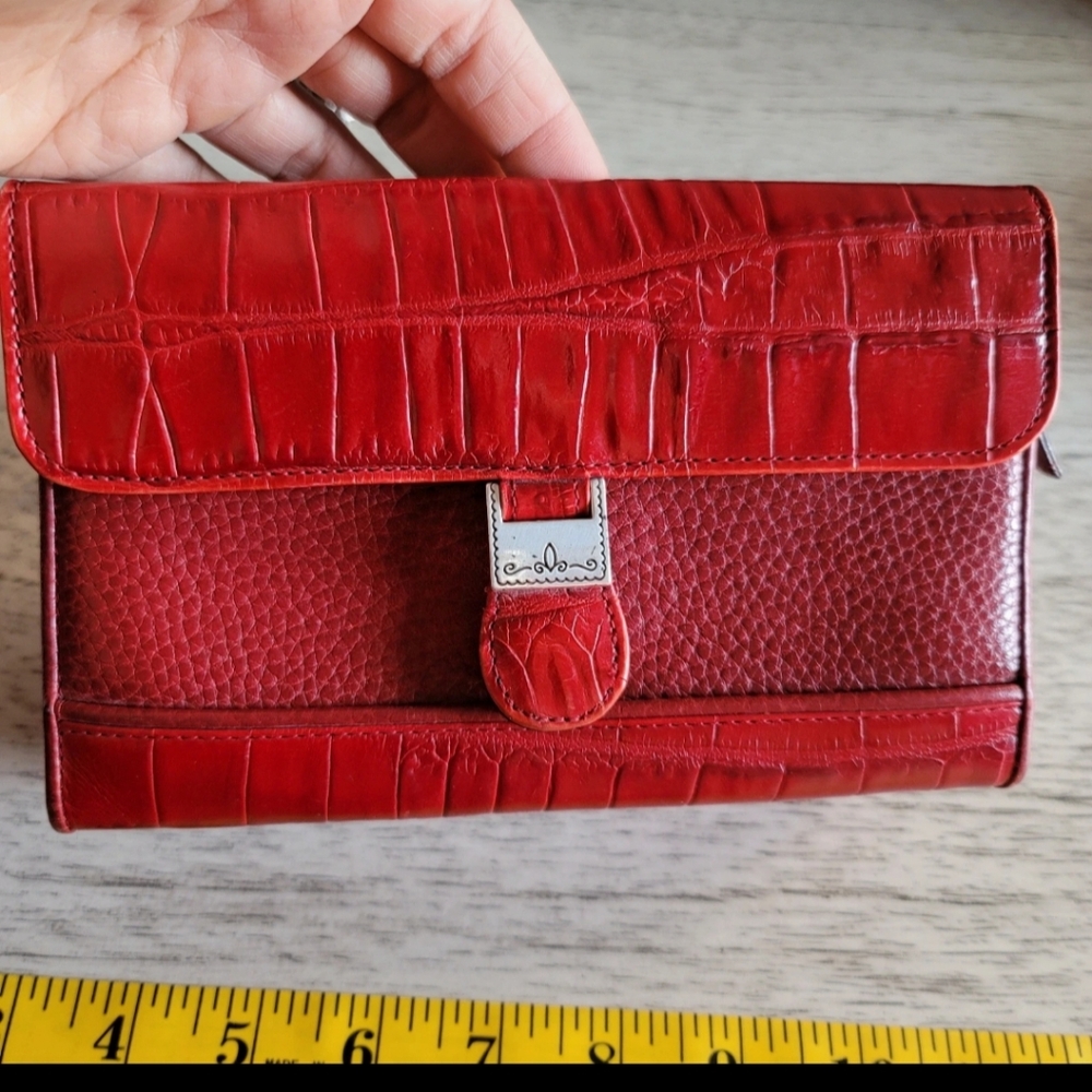 Brighton Red Croc Pebbled Leather Crossbody Organizer Purse Small